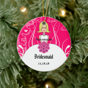 Fuchsia Short Blonde Hair Gown Bridesmaid Ornament