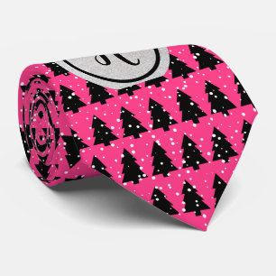 Fuchsia Silver Black Monogram Christmas Tree  Tie