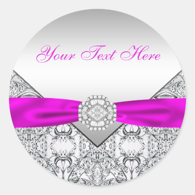 Fuchsia Silver Lace Diamond Bow Stickers (Front)
