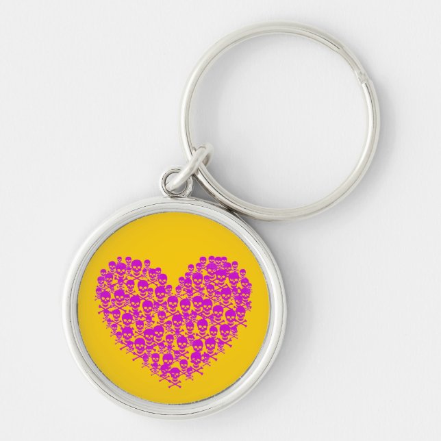 Fuchsia Skull Heart Keychain (Front)
