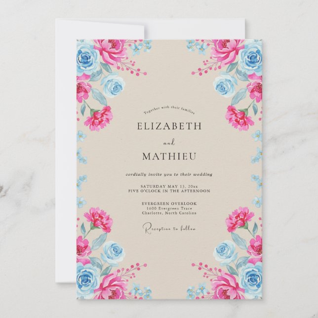 Fuchsia Sky Peony Wedding Invitation (Front)