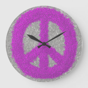 Fuchsia Splat Painted Peace Sign Clock
