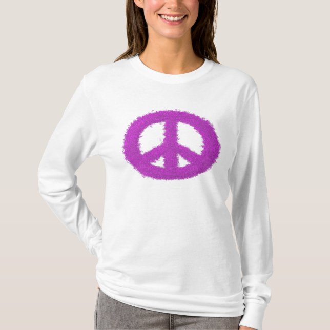 Fuchsia Splat Painted Peace Sign ~ Long Sleeve Tee (Front)