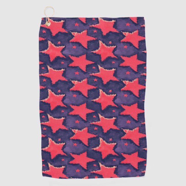 Fuchsia Stars Purple Cosmic Pattern Golf Towel (Front)
