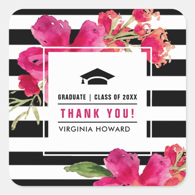 Fuchsia | Stripe Pattern Graduation Stickers (Front)