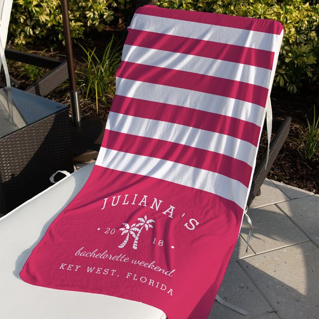 Fuchsia Stripe Personalized Bachelorette Weekend Beach Towel (Creator Uploaded)