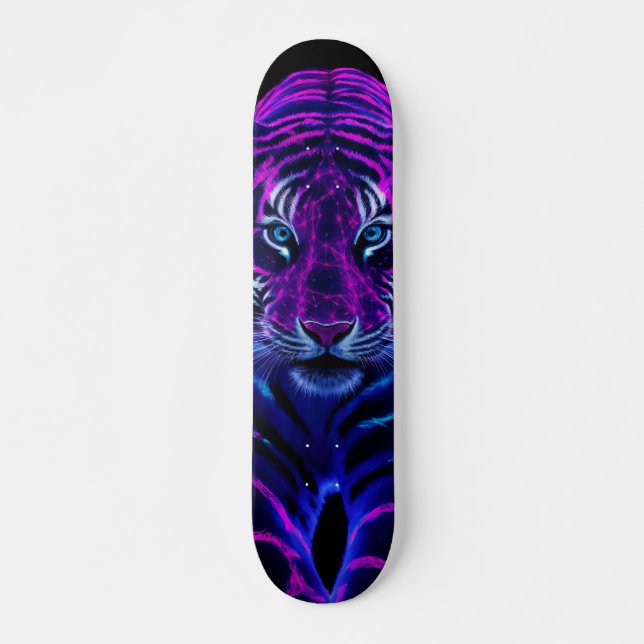 Fuchsia Striped Artistic Tiger Skateboard (Front)