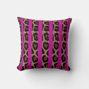 Fuchsia Striped Leopard Print Throw Pillow