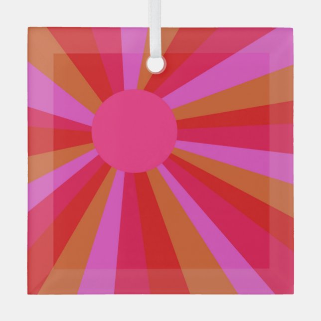 Fuchsia Sunburst Minimalist Colourful Suncatcher  Glass Ornament (Front)