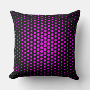 Fuchsia Techno Dots Modern Black Throw Pillow