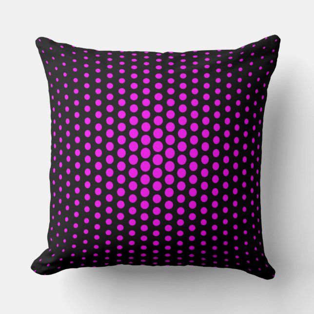 Fuchsia Techno Dots Modern Black Throw Pillow (Front)