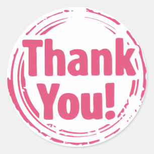 Fuchsia Thank You Hot Pink & White Grunge Classic Round Sticker
