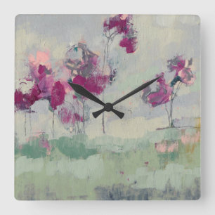 Fuchsia Treeline Square Wall Clock