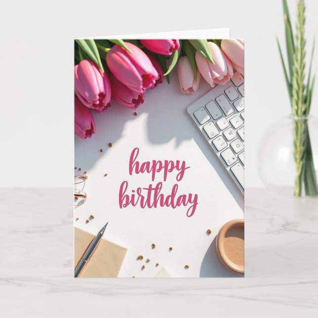 Fuchsia Tulip Birthday Card (Front)
