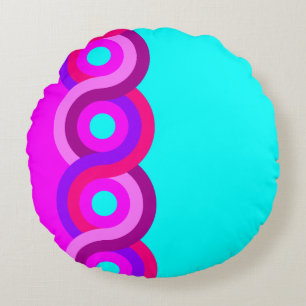 Fuchsia&Turquoise Plaided Pattern Round Pillow