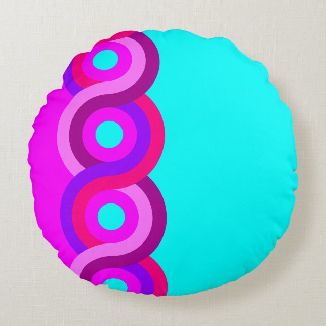 Fuchsia&Turquoise Plaided Pattern Round Pillow (Front)