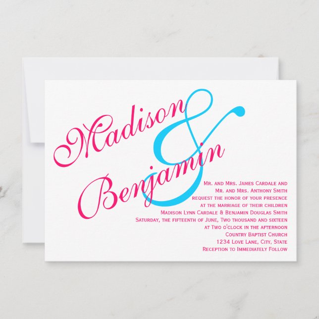 Fuchsia Turquoise Turquoise Faire-part de mariage  (Devant)