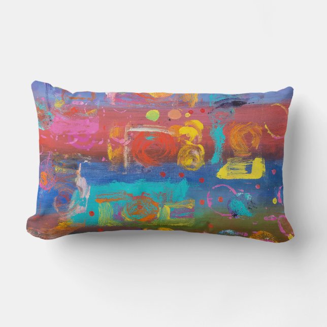 Fuchsia, Turquoise, Violet, and Blue Abstract Lumbar Pillow (Front)