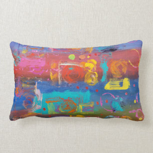 Fuchsia, Turquoise, Violet, and Blue Abstract Lumbar Pillow