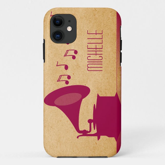 Fuchsia Vintage Gramophone BT iPhone 5 Case (Back)
