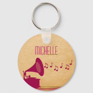 Fuchsia Vintage Gramophone Keychain