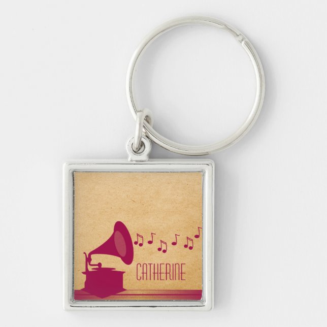 Fuchsia Vintage Gramophone Premium Keychain (Front)