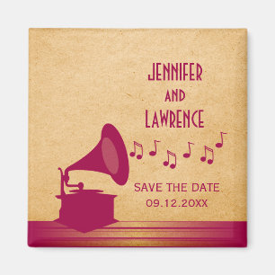 Fuchsia Vintage Gramophone Save the Date Magnet