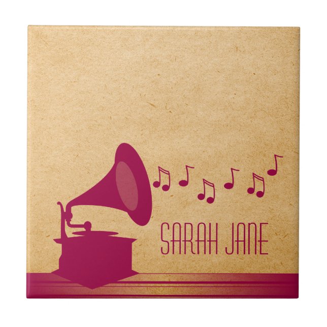 Fuchsia Vintage Gramophone Tile (Front)