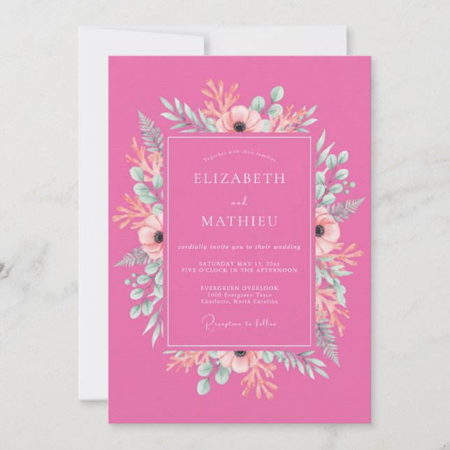Fuchsia Vivacious Spring Wedding Invitation (Front)