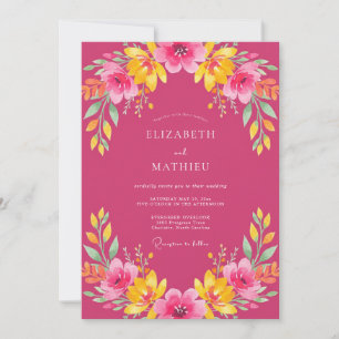 Fuchsia Vivid Tropical Wedding Invitation