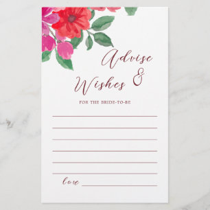 Fuchsia Watercolor Floral Bridal Shower Advice