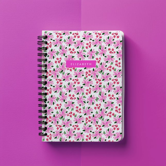 Fuchsia Watercolor Floral Garden Personalized Notebook (Fuchsia pink watercolor floral garden personalized notebook.)