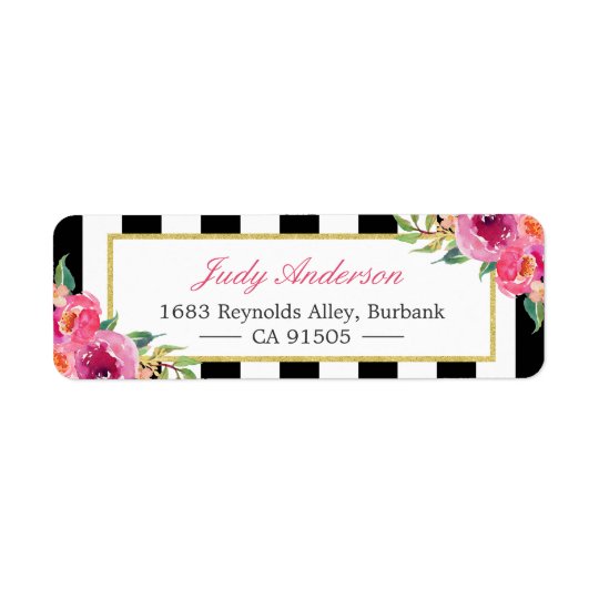 Fuchsia Watercolor Floral | Modern Purple Red Pink Return Address Label