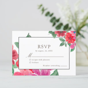 Fuchsia Watercolor Floral Wedding RSVP