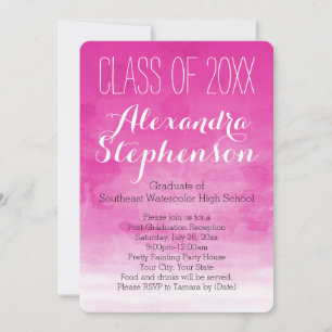 Fuchsia Watercolor Graduation Party Invitation