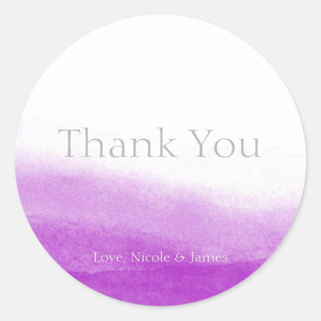 Fuchsia Watercolor Modern Elegant Wedding Favour Classic Round Sticker (Front)