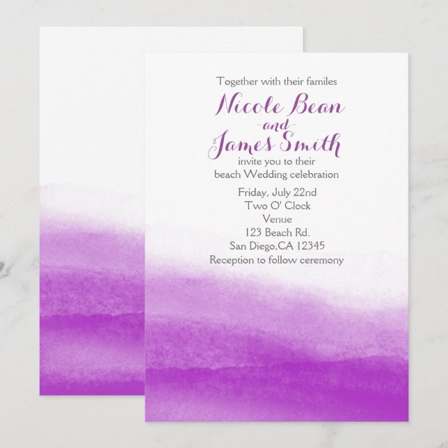 Fuchsia Watercolor Modern Wedding Invitation (Front/Back)