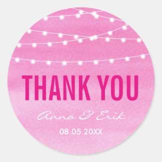 Fuchsia Watercolor String Lights Classic Round Sticker