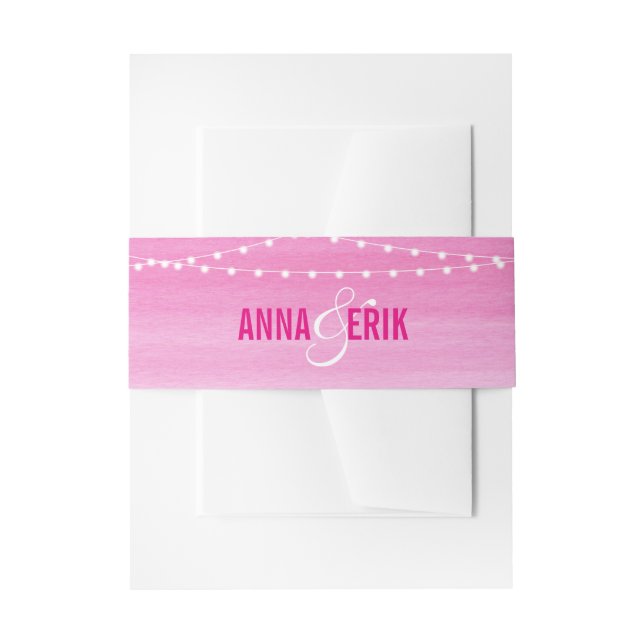 Fuchsia Watercolor String Lights Invitation Belly Band (Front Example)
