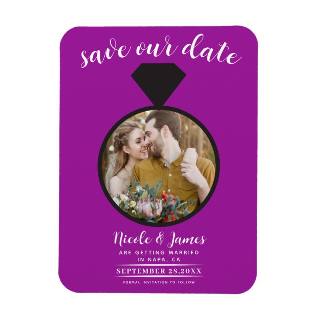 Fuchsia Wedding Ring Photo Save the Date Magnet (Vertical)