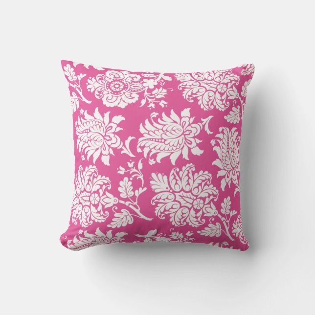 Fuchsia & White Damask Pillow (Front)