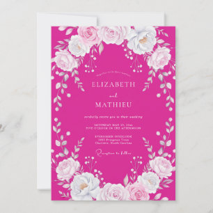Fuchsia White Floral Wedding Invitation