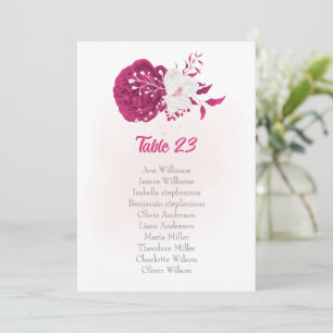 fuchsia white flowers botanical seating chart card