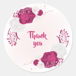 fuchsia & white flowers thank you classic round sticker