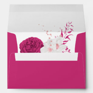 fuchsia & white flowers wedding envelope