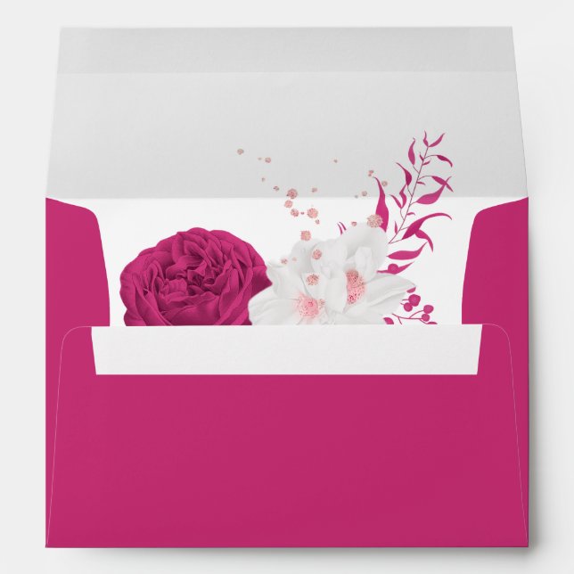 fuchsia & white flowers wedding envelope (Back (Bottom))