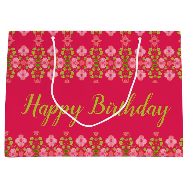 Fuchsia With Pink Floral Large Gift Bag (Front)
