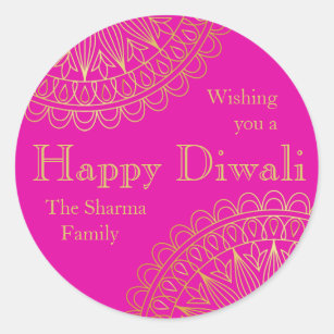 Fucshia and Gold Diwali Party Favour Classic Round Sticker