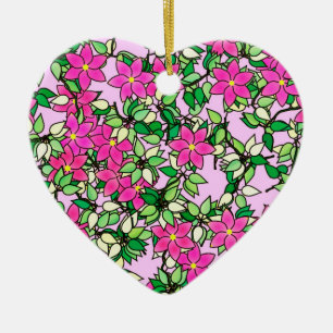 Fucshia flowers on a pale pink background ceramic ornament