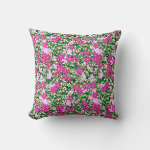 Fucshia flowers on a pale pink background throw pillow